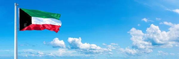 Kuwait Flag State Asia Flag Waving Blue Sky Beautiful Clouds — Stockfoto