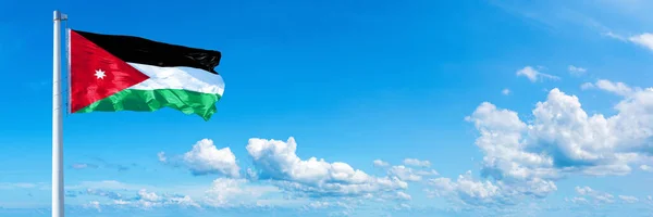 Jordan Flag State Asia Flag Waving Blue Sky Beautiful Clouds — Stock fotografie