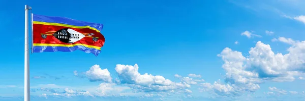 Eswatini Flag State Africa Flag Waving Blue Sky Beautiful Clouds — Photo