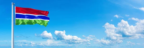 Gambia Flag State Africa Flag Waving Blue Sky Beautiful Clouds — 图库照片