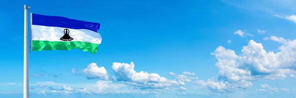Lesotho Flag State Africa Flag Waving Blue Sky Beautiful Clouds — Fotografia de Stock