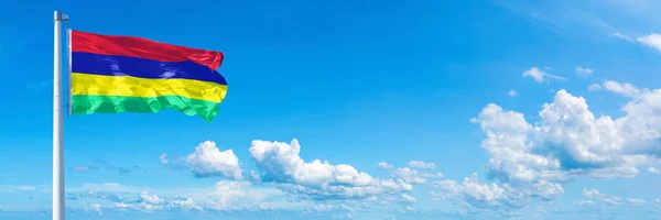 Mauritius Flag State Africa Flag Waving Blue Sky Beautiful Clouds — Stock fotografie