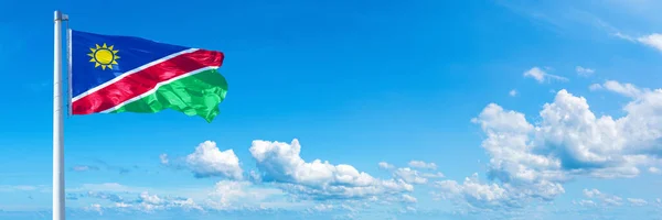 Namibia Flag State Africa Flag Waving Blue Sky Beautiful Clouds —  Fotos de Stock