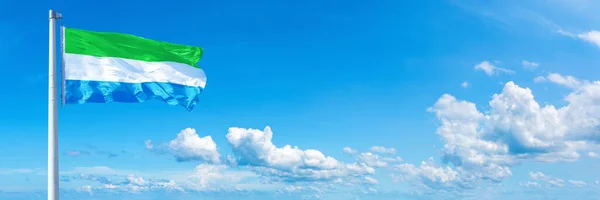 Sierra Leone Flag State Africa Flag Waving Blue Sky Beautiful — Fotografia de Stock