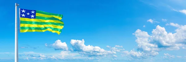 Gois Flag State Brazil Flag Waving Blue Sky Beautiful Clouds — Stockfoto