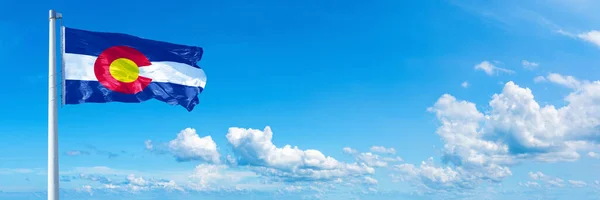 Colorado Flag State Usa Flag Waving Blue Sky Beautiful Clouds —  Fotos de Stock