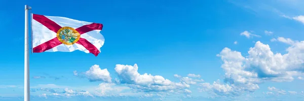 Florida Flag State Usa Flag Waving Blue Sky Beautiful Clouds — Fotografia de Stock