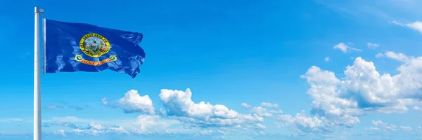Idaho Flag State Usa Flag Waving Blue Sky Beautiful Clouds — Stock Photo, Image