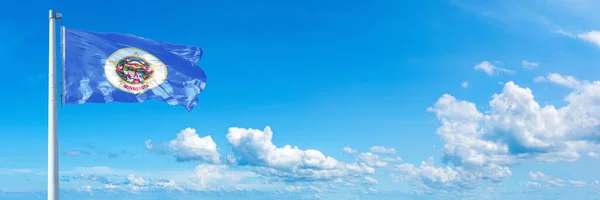 Minnesota Flag State Usa Flag Waving Blue Sky Beautiful Clouds — стоковое фото
