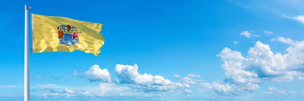 New Jersey Flag State Usa Flag Waving Blue Sky Beautiful — Stockfoto
