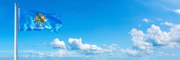 Oklahoma Flag State Usa Flag Waving Blue Sky Beautiful Clouds — 图库照片