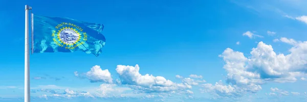 South Dakota Flag State Usa Flag Waving Blue Sky Beautiful — Fotografia de Stock