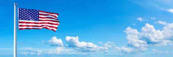 United States Flag State Usa Flag Waving Blue Sky Beautiful — Stok fotoğraf