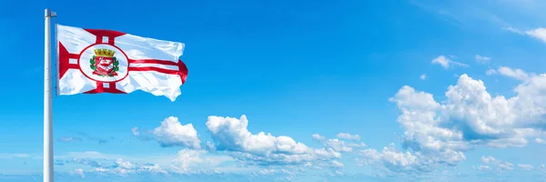 Sao Paulo Flag Brazil Flag Waving Blue Sky Beautiful Clouds — Stockfoto