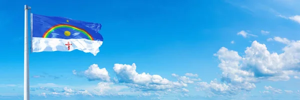 Pernambuco Flag State Brazil Flag Waving Blue Sky Beautiful Clouds — Zdjęcie stockowe