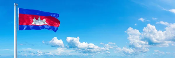 Cambodia Flag State Asia Flag Waving Blue Sky Beautiful Clouds — ストック写真