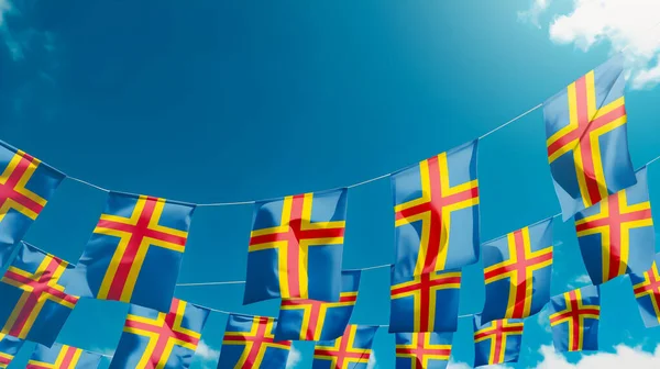 Flaggen Von Aland Gegen Den Himmel Flaggen Die Senkrecht Hängen — Stockfoto