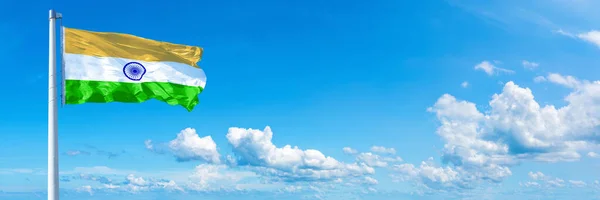 India Flag State Asia Flag Waving Blue Sky Beautiful Clouds — Stock Photo, Image