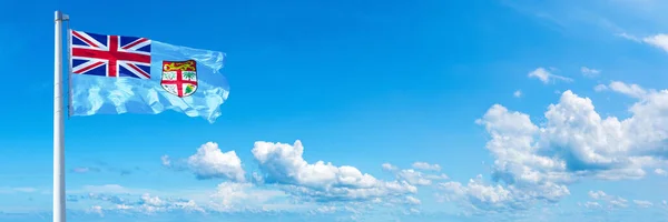 Fiji Flag State Australasian Flag Waving Blue Sky Beautiful Clouds — Foto Stock