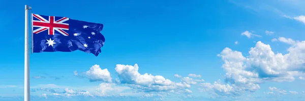 Australia Flag State Australasian Flag Waving Blue Sky Beautiful Clouds — Fotografia de Stock