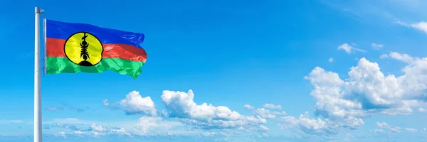 New Caledonia Flag State Australasia Flag Waving Blue Sky Beautiful — Stock fotografie