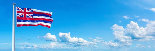 Hawaii Flag State Usa Flag Waving Blue Sky Beautiful Clouds Royaltyfria Stockfoton
