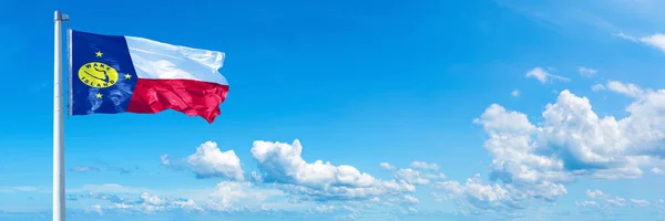 Wake Island Flag Ausztrália Állam Zászló Hullámzó Kék Gyönyörű Felhők — Stock Fotó