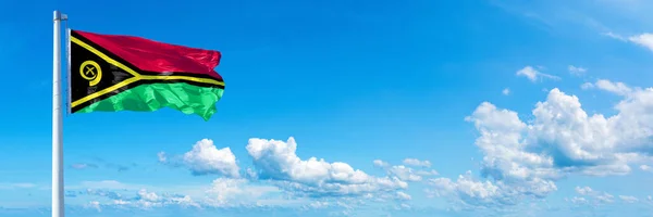 Vanuatu Flag State Australasia Flag Waving Blue Sky Beautiful Clouds — Stock Photo, Image