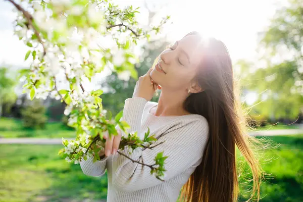 Beautiful Young Woman Posing Capturing Essence Spring Love Happiness Femininity Stock Picture