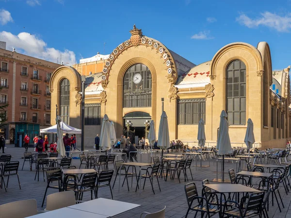 Stock image Reus, Tarragona, Spain. December 11, 2021. Reus market square in Tarragona, Spain, with the tables of a bar terrace.