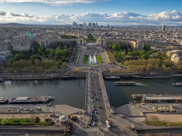 Panorámás Kilátás Párizs Franciaország Bemutatja Trocadero Gardens Szajna Folyó Védelem — Stock Fotó