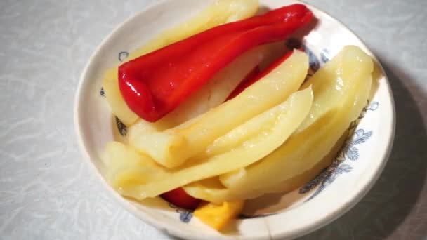 Boiled Bulgarian Sweet Pepper Plate Sweet Pepper Ready Use Camera — Stock Video