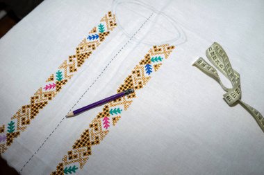 Blank for Ukrainian embroidered shirt. Cotton fabric with lace for the Ukrainian target shirt.