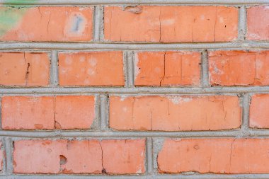 A close-up view of a weathered brick wall showcases the texture and details of the bricks. Cracks and varying shades of orange highlight the wall's age and character. clipart