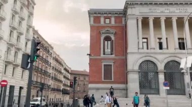 Madrid, Spain; 12-20-2022: Traveling from the rear facade of the Prado museum in Madrid, Spain