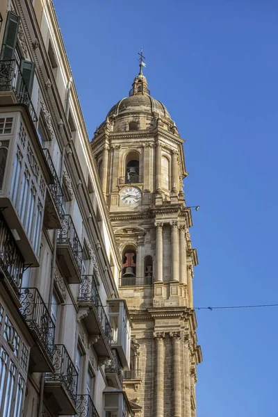 Única Torre Catedral Málaga Conhecida Como Manquita Vista Uma Das — Fotografia de Stock