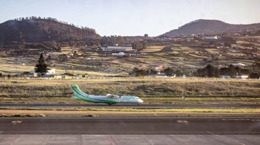 Tenerife, Spain; 04-23-2024: Propeller plane from the Binter company and the ATR 72-600 model taking off at the Tenerife North airport clipart