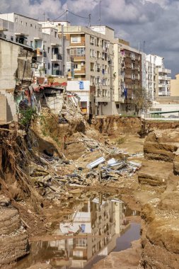 Chiva, Valencia, Spain; 11-06-2024: Buildings half destroyed by the flood in the Poyo ravine caused by the intense rains of the Dana over the Valencian Community clipart