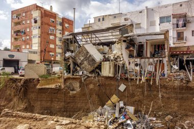 Chiva, Valencia, Spain; 11-06-2024: Buildings half destroyed by the flood in the Poyo ravine caused by the intense rains of the Dana over the Valencian Community clipart