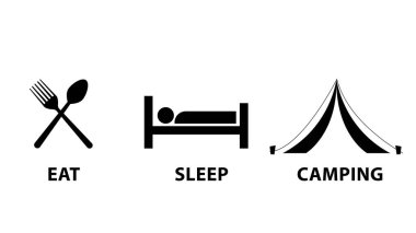 Beyaz üzerinde uyku kampı resimlerini ye.