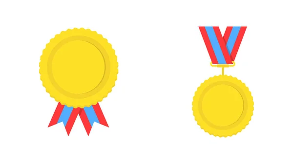 Definir Medalhas Ouro Com Fita Vermelha — Fotografia de Stock