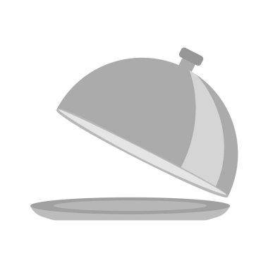 Garson beyaz arkaplanda yemek çizimi sunar