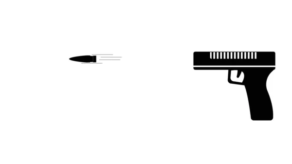 Zbraň Černá Zbraň Létající Kulka Plamenem Bílém Pozadí — Stock fotografie