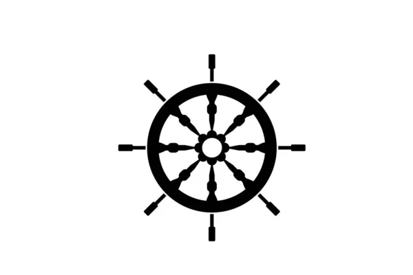 白色底座上的船舶方向盘图标 — 图库照片