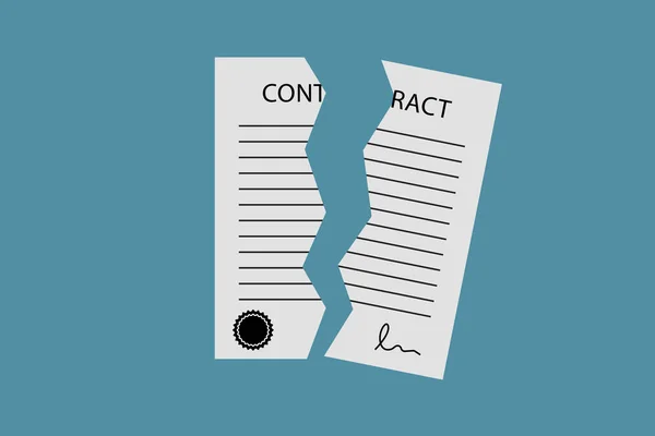 Broken Contract Breach Agreement Flat Cartoon Legal Signed Document — Stock Photo, Image