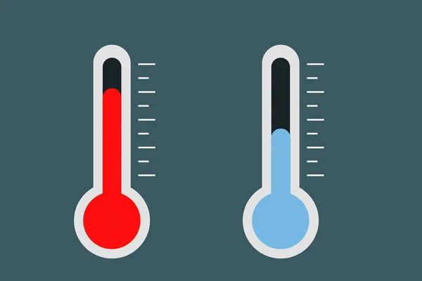 Set of icons of thermometer with high temperature and thermometer with low temperature