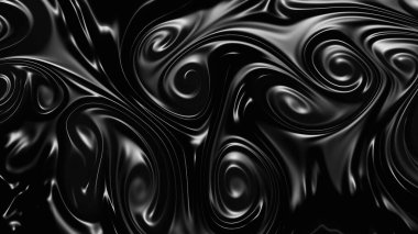 Benzin, sıvı metal, yağlı boya veya ipek kumaş dokusu gibi siyah akışkan madde dalgalarıyla soyut lüks fraktal zemin. 3D çizimimden dijital sanat çizimi.