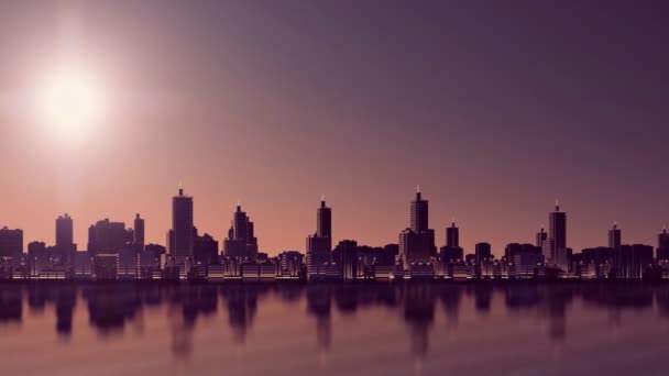 Panorama Abstract City Skyline Dark Silhouette Modern High Rise Buildings — Vídeo de Stock