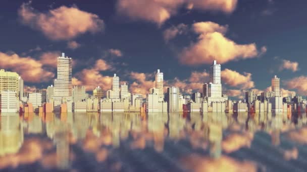 Panorama Abstract Cityscape Modern High Rise Buildings Skyscrapers Reflection Mirror — Vídeo de Stock