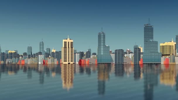 Panoramic View Abstract Cityscape Modern High Rise Buildings Skyscrapers Reflected — Stockvideo